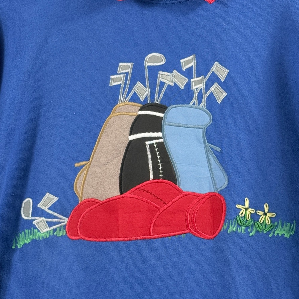 Just Ducky Golf Sweatshirt Women XL Blue Red Collar Vintage Grandma Retro 90s - Picture 3 of 11
